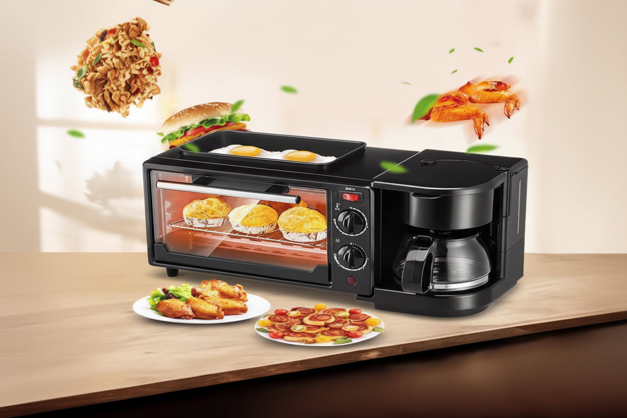 3-in-1 Breakfast Station  Reki- Toaster Oven, Coffee Maker & Griddle Combo
