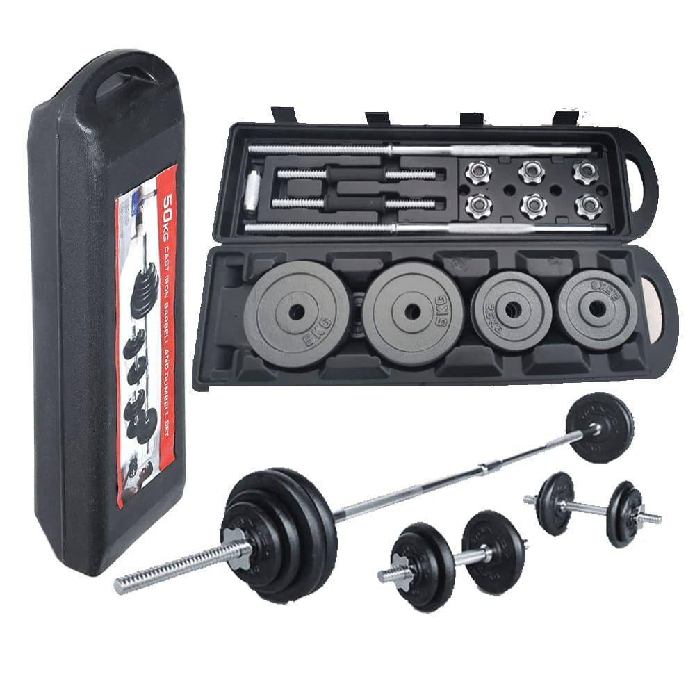 50Kg Dumbbell and Barbell Weight Set with Carrying Case - Complete Home Gym Kit