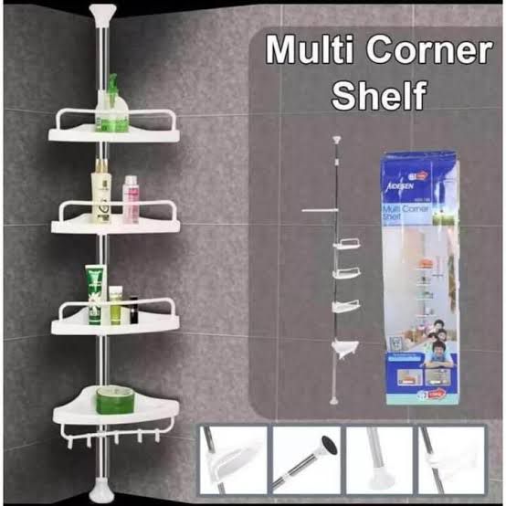 Adjustable Multi-Corner Shower Shelf Caddy - 4-Tier Bathroom Organizer with Tension Pole