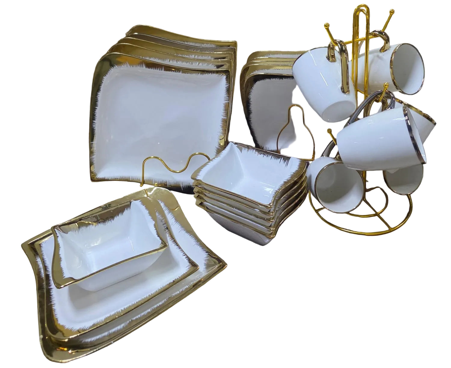 24 pcs gold ring shaded square dinner set