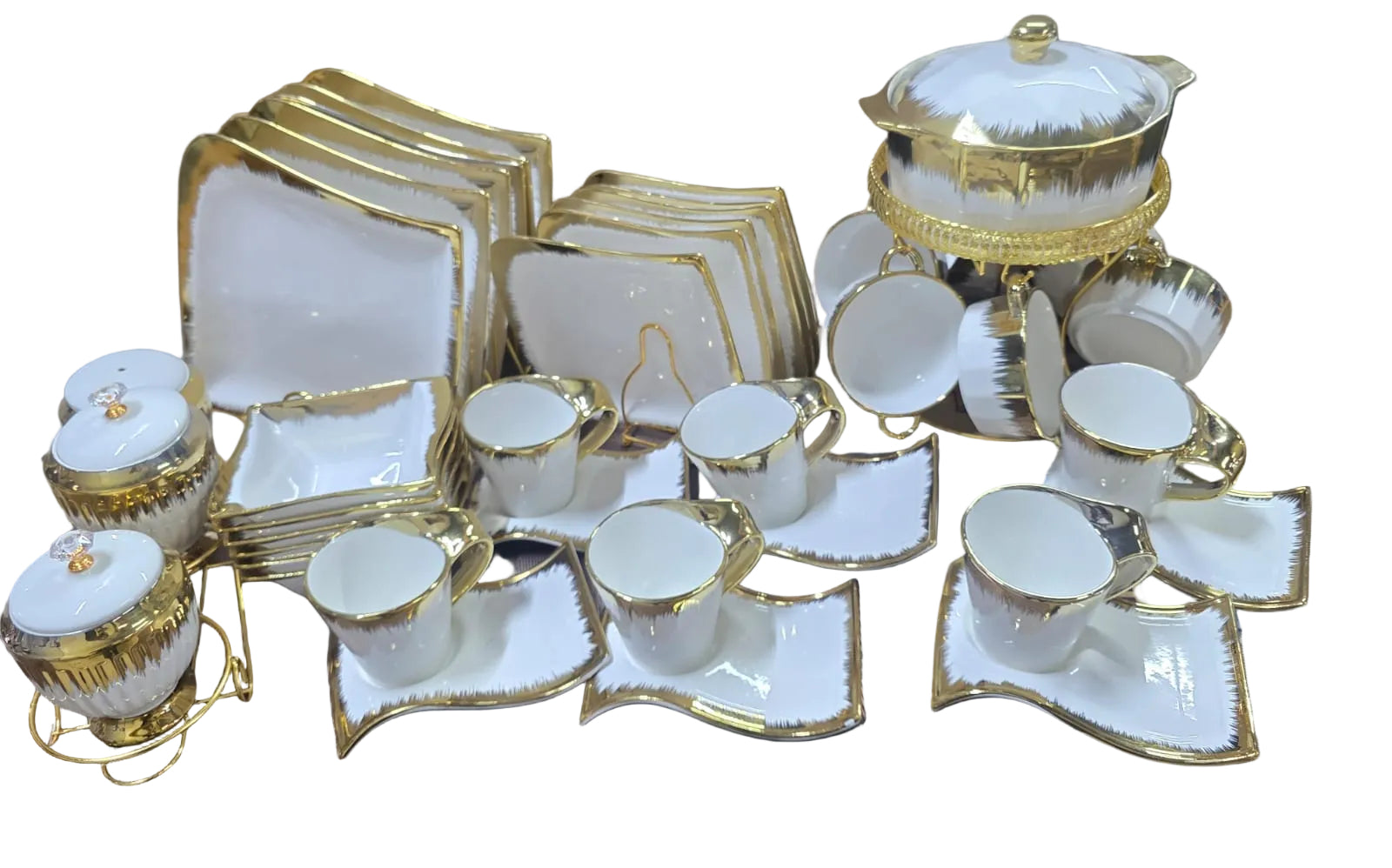 40 gold ring shaded square dinner set