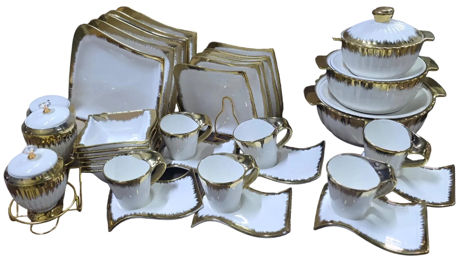 36 pcs gold ring shaded square dinner set