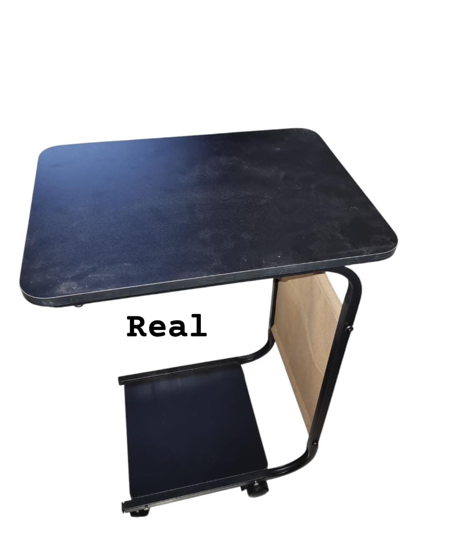 Mobile C-Shaped Side Table with Storage Shelf and Wheels
