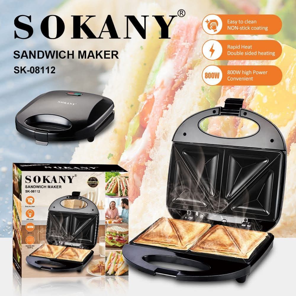 SOKANY Sandwich Maker SK-08112 - 800W Compact Sandwich Press