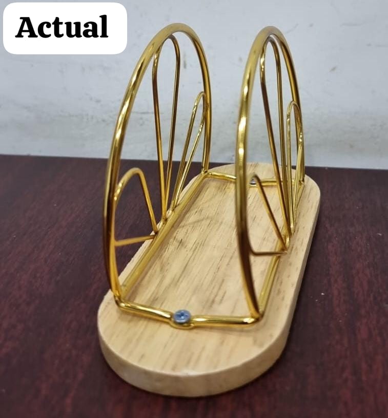 Decorative Shell Design Napkin Holder with Wooden Base - Gold & Black Available