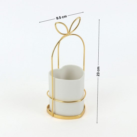 Ceramic Utensil Holder with Decorative Metal Stand - Gold & Silver Available