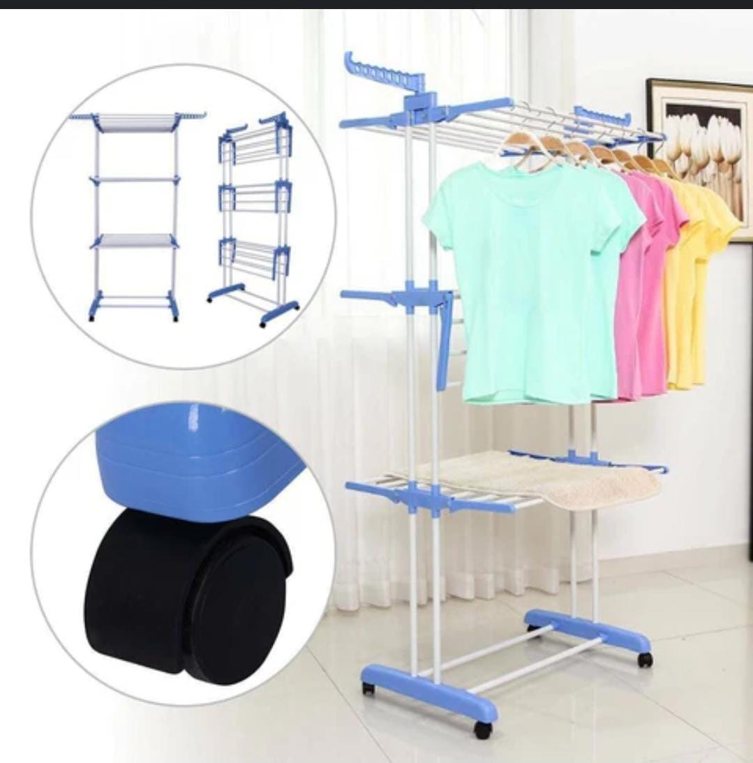 3-Tier Clothes Drying Rack - Foldable Laundry Stand with Wheels (5.11ft Height)