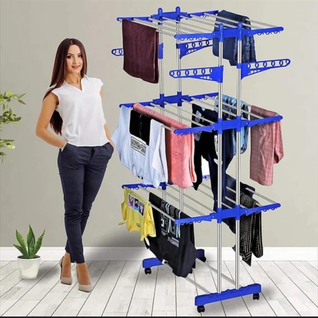 3-Tier Clothes Drying Rack - Foldable Laundry Stand with Wheels (5.11ft Height)