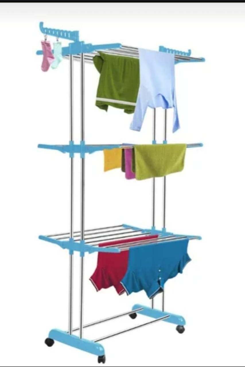 3-Tier Clothes Drying Rack - Foldable Laundry Stand with Wheels (5.11ft Height)