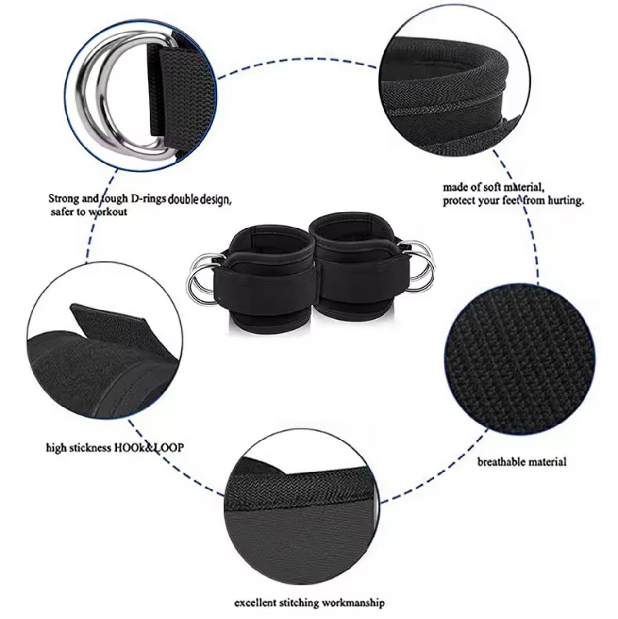 Ankle Straps for Cable Machine - Padded Fitness Cuffs with D-Ring Attachment