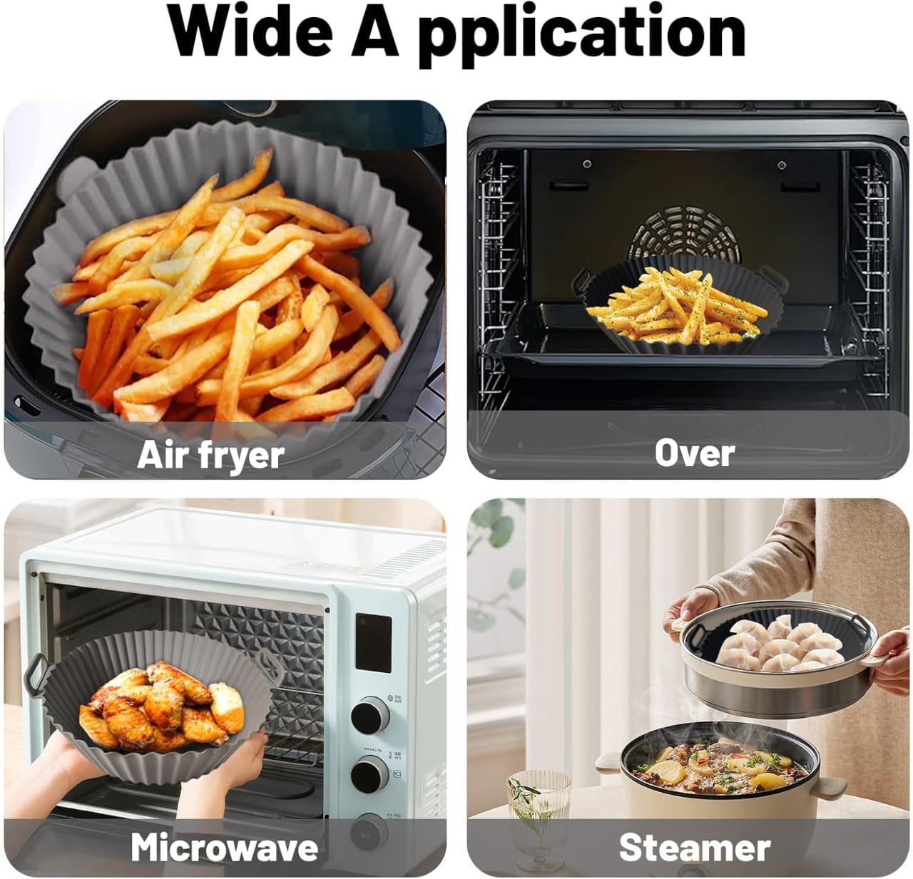 Silicone Air Fryer Liner - Reusable Non-Stick Basket with Handles