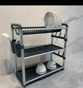 3-Tier Aluminum & Plastic Dish Rack with Draining Tray