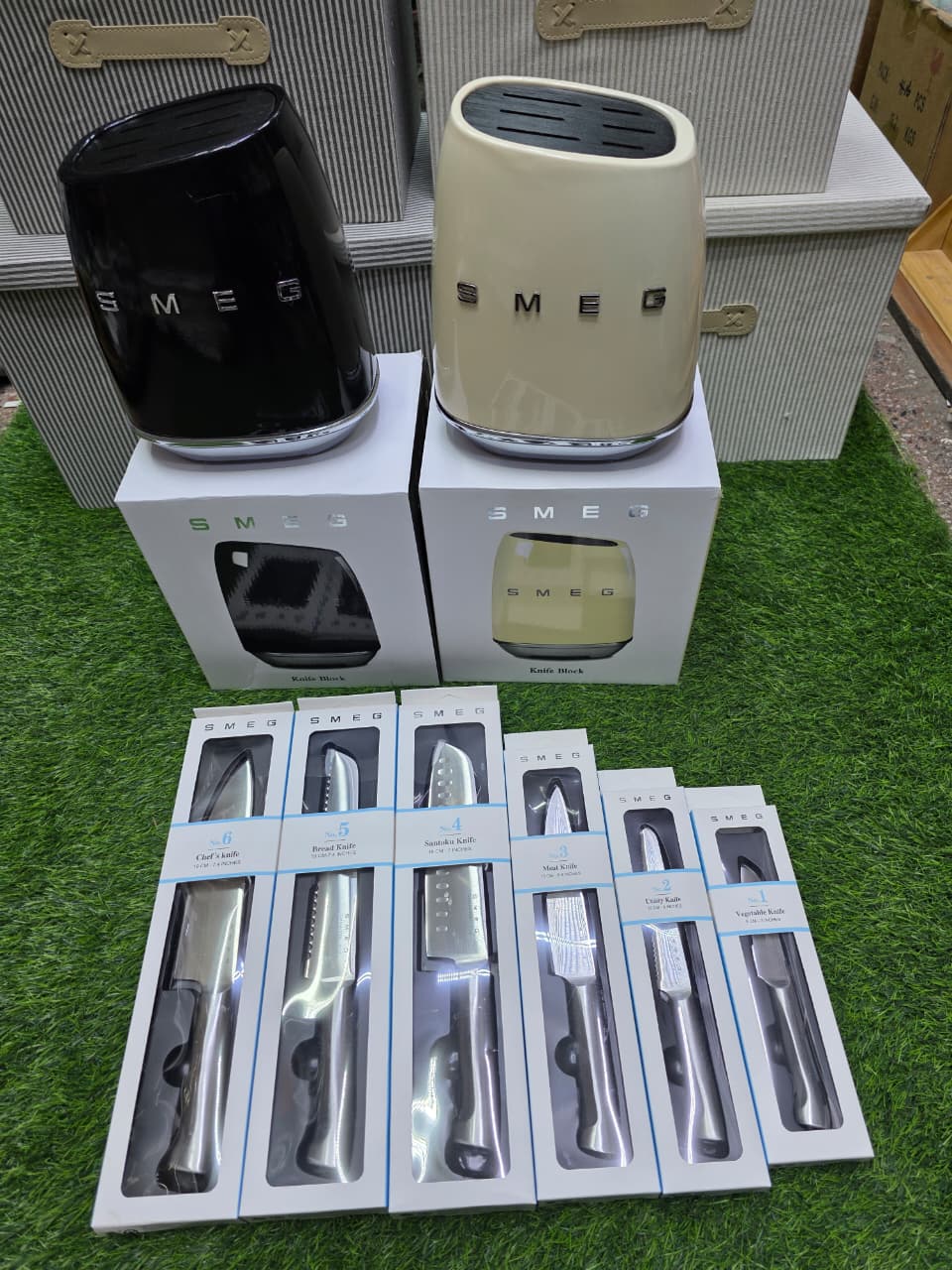 SMEG Knife Set with Metal Block – 6-Piece Premium Stainless Steel