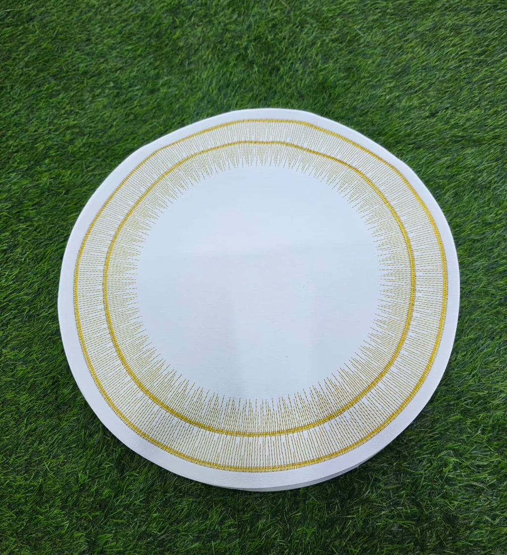 Luxury White & Gold Embroidered Round PVC Placemats – Set of 6