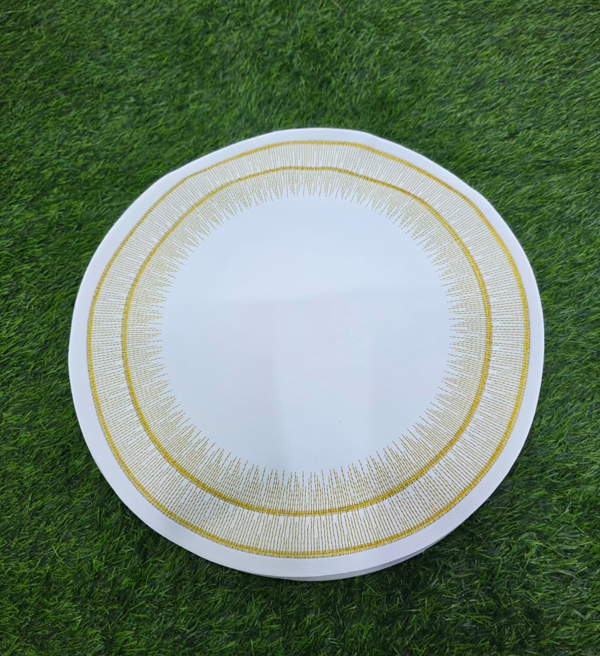 Luxury White & Gold Embroidered Round PVC Placemats – Set of 6