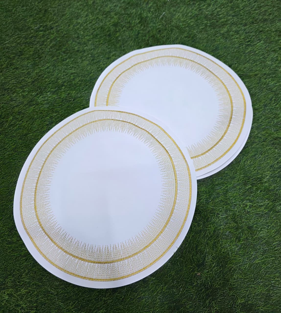 Luxury White & Gold Embroidered Round PVC Placemats – Set of 6