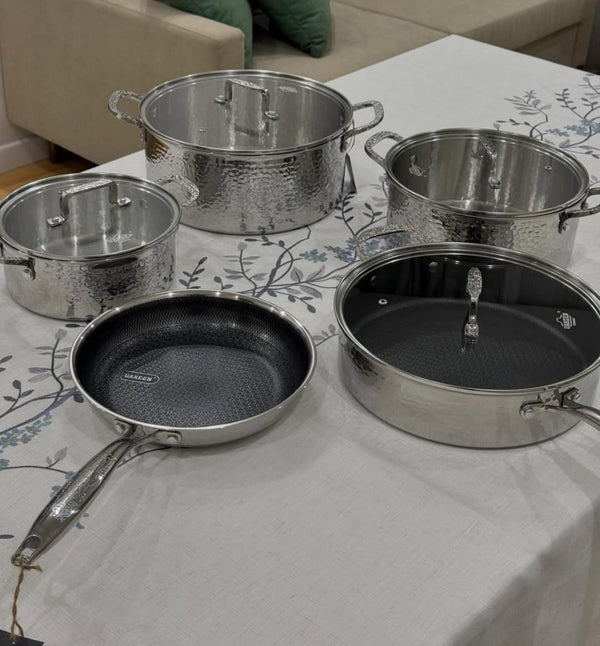 Uakeen Germany 7PCS Triply Hammered Stainless Steel Cookware Set | HoneyComb Non-Stick | All Cooktops