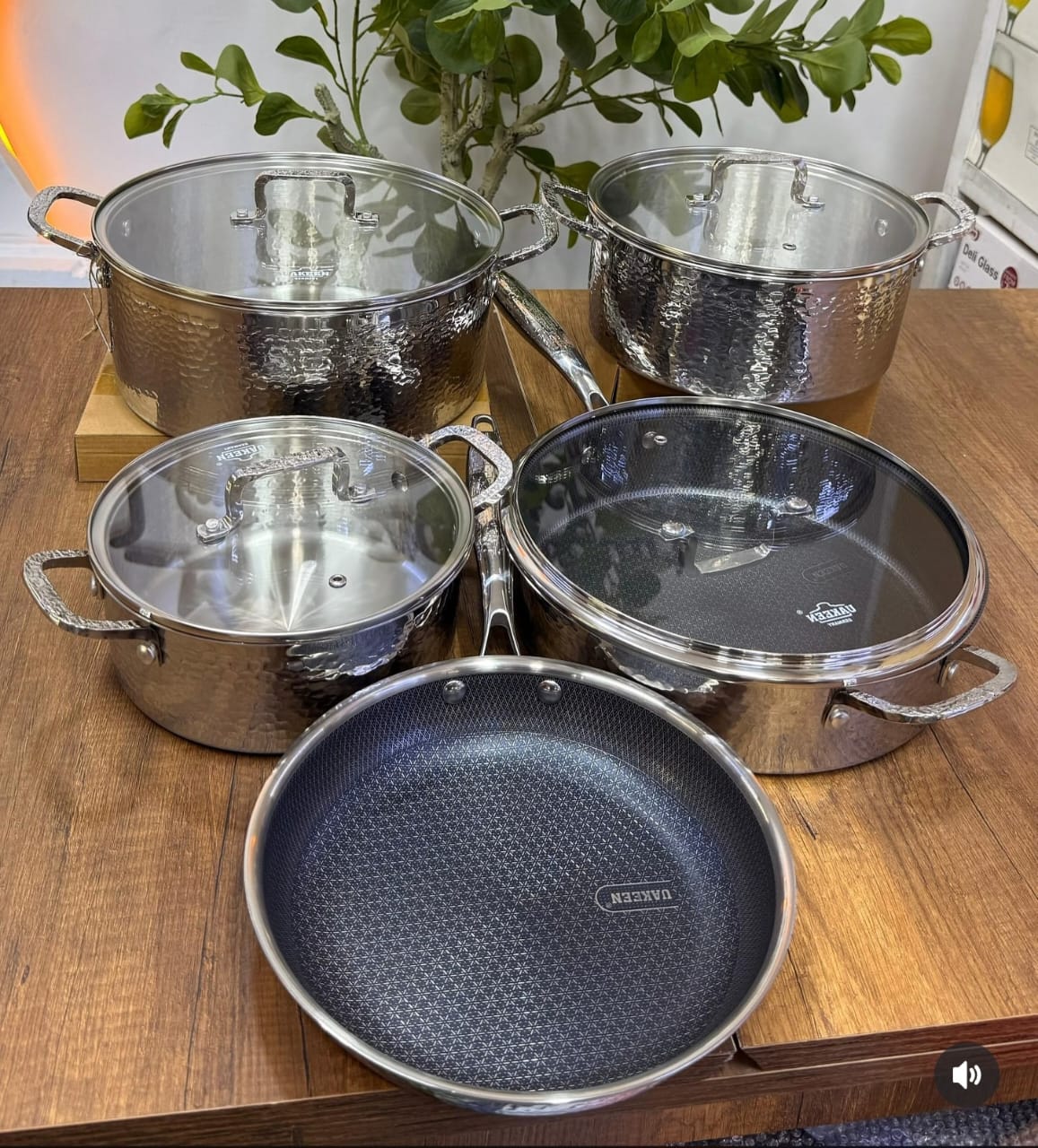Uakeen Germany 7PCS Triply Hammered Stainless Steel Cookware Set | HoneyComb Non-Stick | All Cooktops