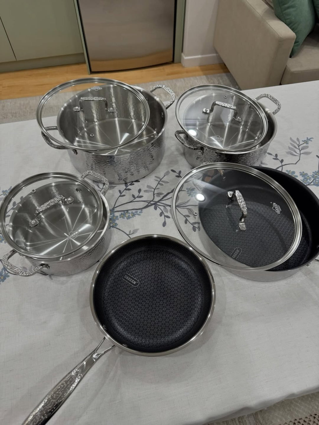 Uakeen Germany 7PCS Triply Hammered Stainless Steel Cookware Set | HoneyComb Non-Stick | All Cooktops