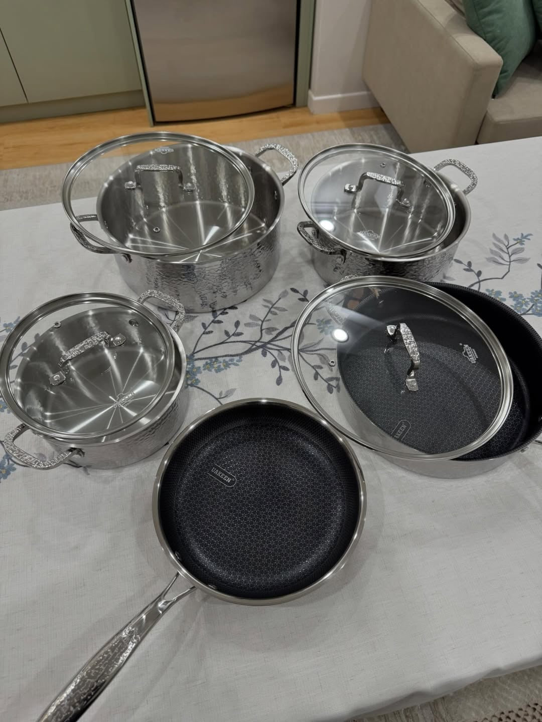 Uakeen Germany 7PCS Triply Hammered Stainless Steel Cookware Set | HoneyComb Non-Stick | All Cooktops