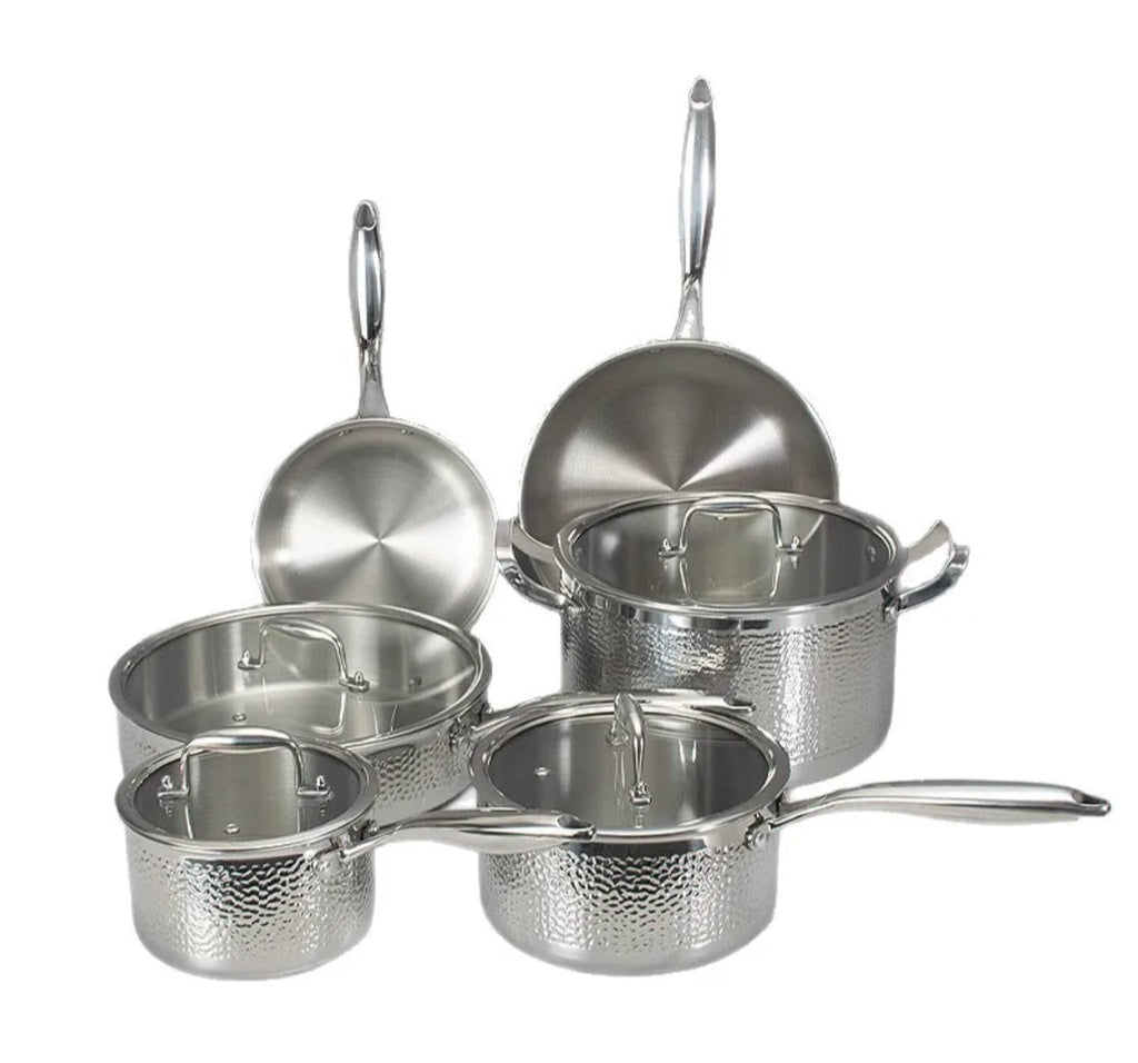 10PCS Premium Triply Hammered Stainless Steel Cookware Set | HoneyComb Pattern | All Cooktops