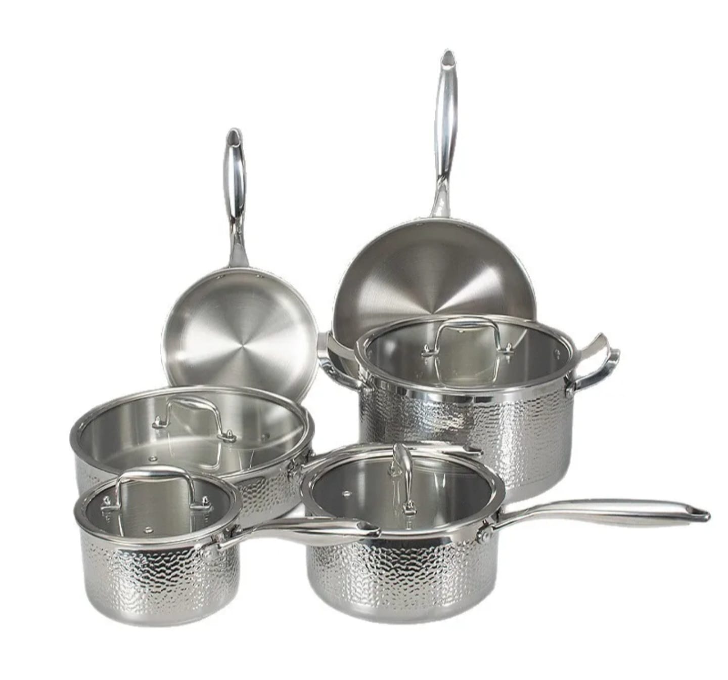 10PCS Premium Triply Hammered Stainless Steel Cookware Set | HoneyComb Pattern | All Cooktops