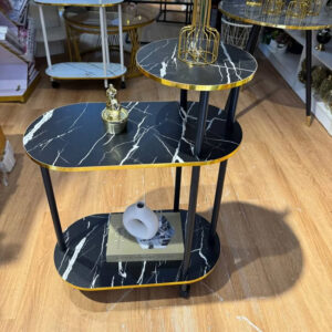3-Layer Oval & Round Top Marble Trolley Rack Table – 60×30×67cm | Black or White Marble