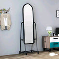 Black Full Length Dressing Mirror with Wheels and Shoe Rack
