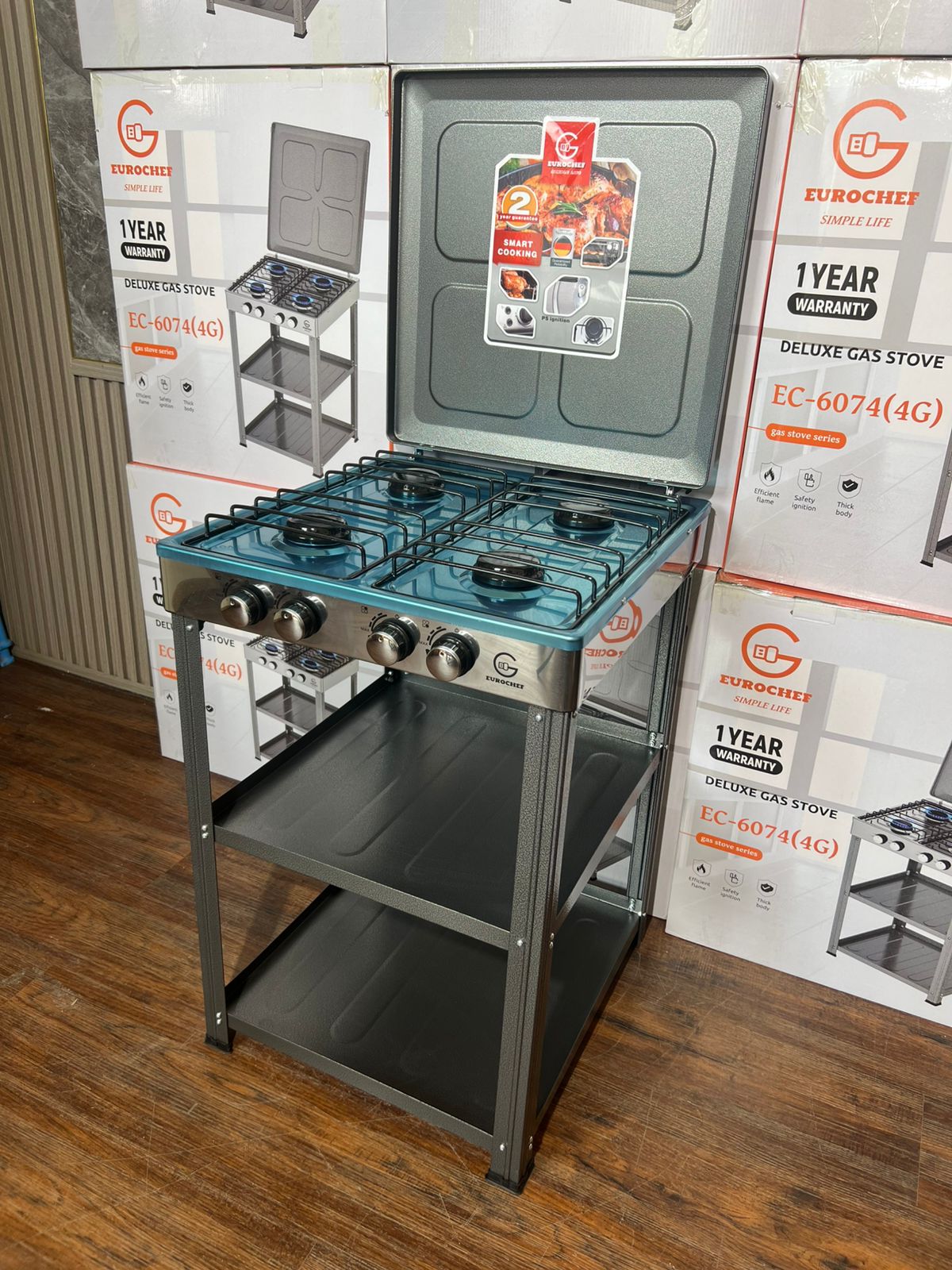 Eurochef 4-Burner Deluxe Standing Gas Stove with Shelves EC-6074(4G)