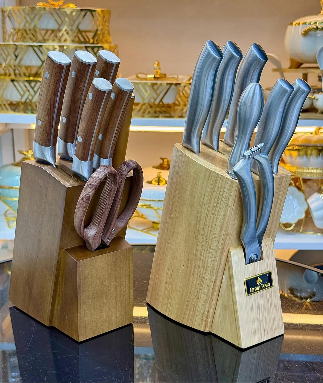 8pcs Stainless Steel Knife Set with Hollow Handle & Wood Block