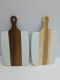 Marble and Acacia Wood Cutting Board - Rectangular Serving Tray with Handle