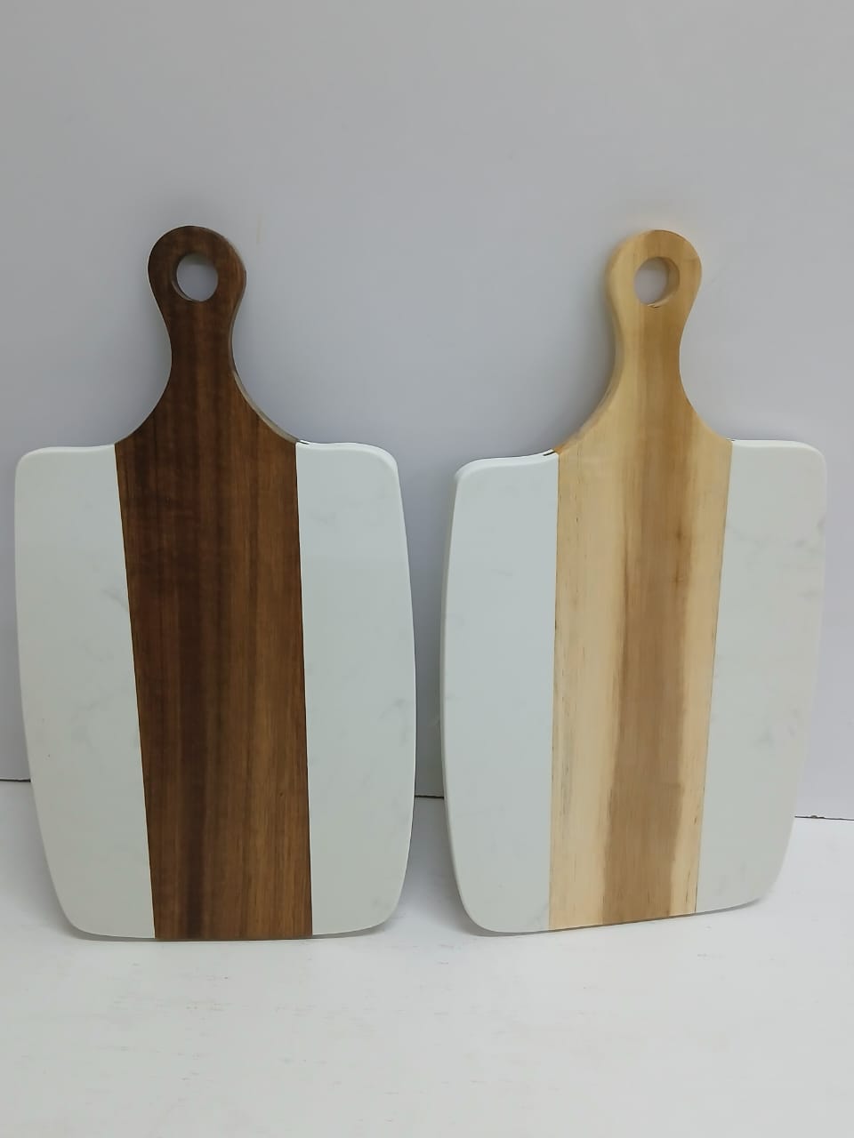 Marble and Acacia Wood Cutting Board - Rectangular Serving Tray with Handle