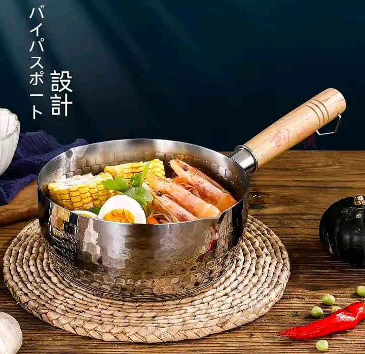 Stainless Steel Saucepan with Wooden Handle - 3L Milk Pan 22cm
