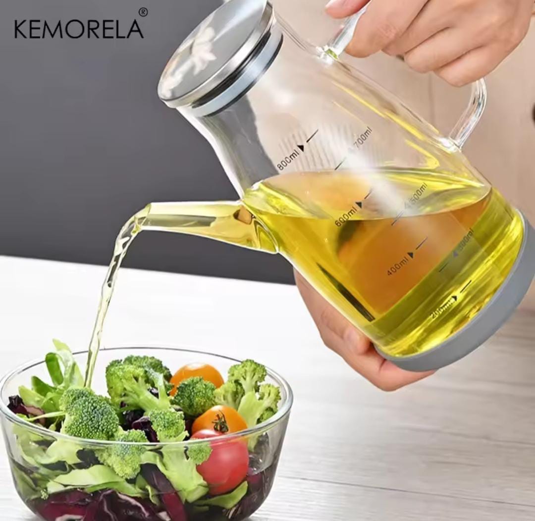 High Borosilicate Glass Oil Bottle - 600ml Oil Dispenser with Stainless Steel Lid