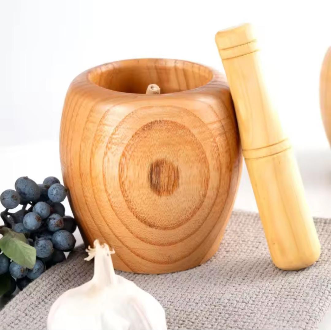 Bamboo Mortar and Pestle Set - 500ml Natural Wood Spice Grinder
