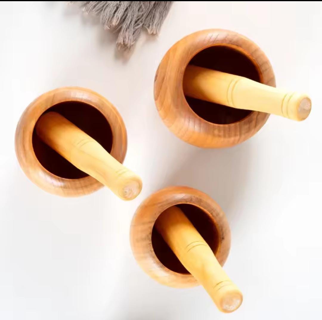 Bamboo Mortar and Pestle Set - 500ml Natural Wood Spice Grinder