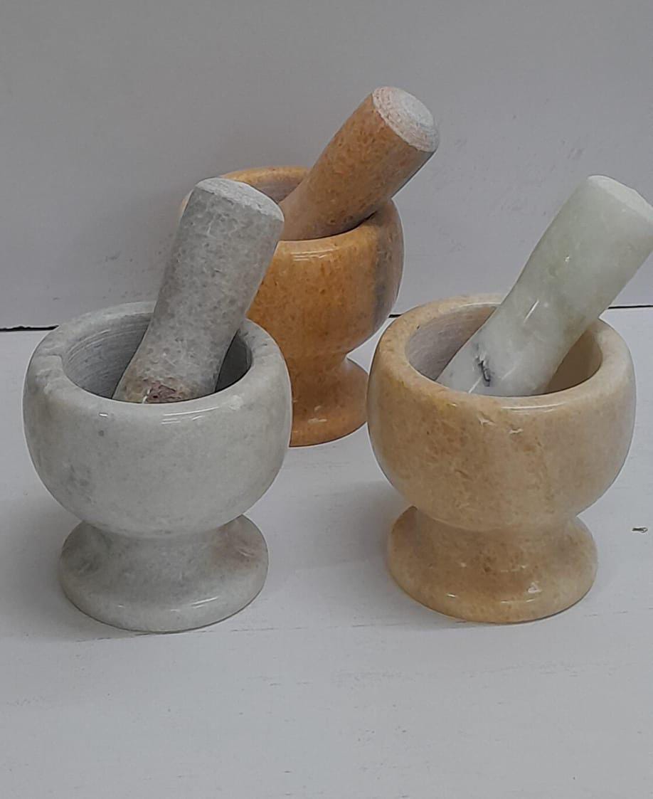 Natural Stone Mortar and Pestle 2kg Marble Granite Grinder Crusher Spice Herb Kitchen Tool