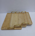 3-in-1 Bamboo Serving Tray Set with Gold Handles Natural Wood Rectangular Platters Eco-Friendly