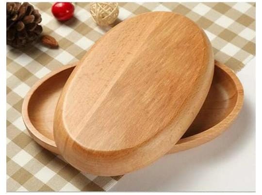 Oval Bamboo Serving Plate Salad Bowl Natural Wood Fruit Platter Eco-Friendly Kitchen Dinnerware