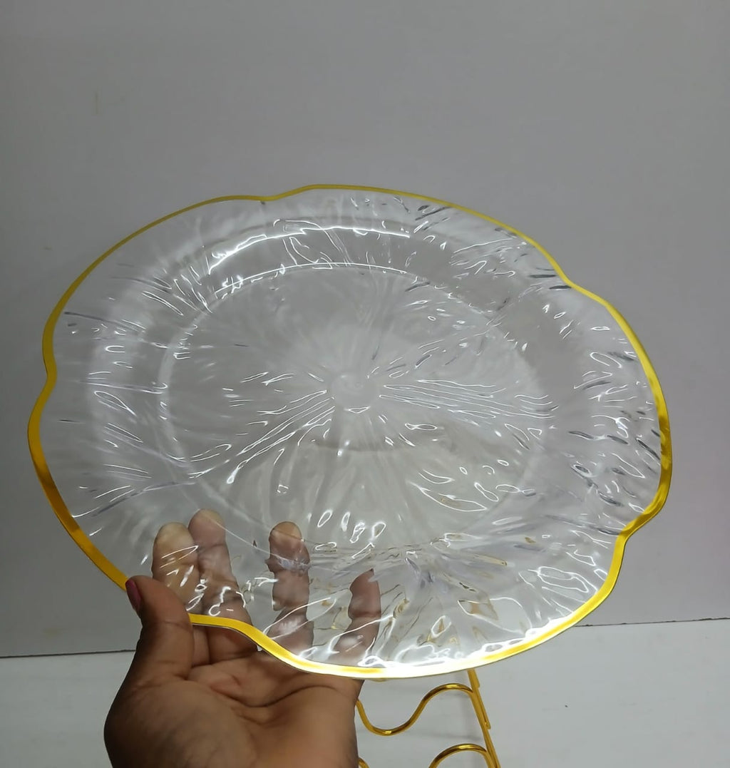 Classy Decorative Charger Plates 33cm Round Gold Silver Scalloped Edge Glass Dinner Plate Underplate