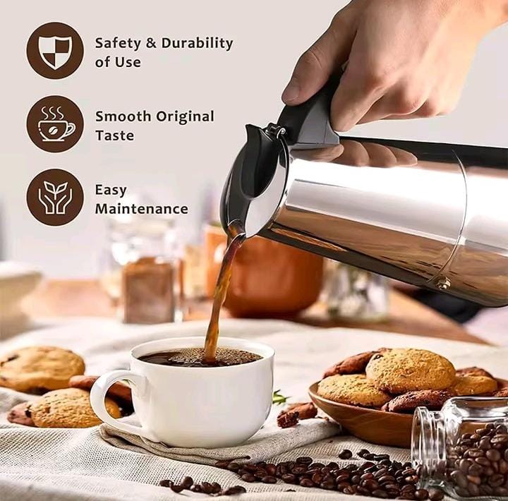 Stainless Steel Italian Espresso Coffee Maker 6 Cup Moka Pot Stovetop Percolator 600ml