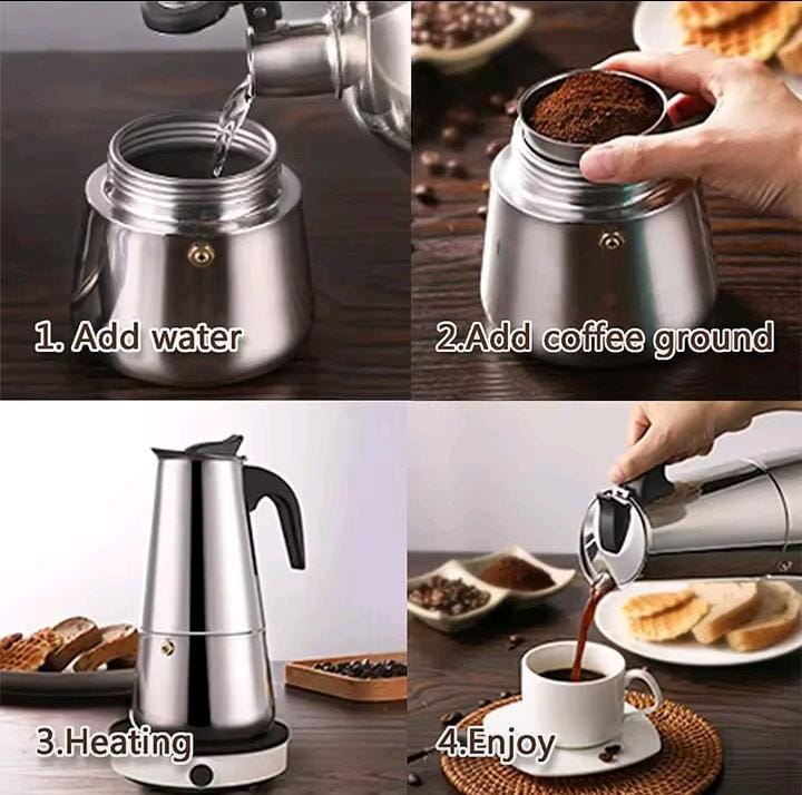 Stainless Steel Italian Espresso Coffee Maker 6 Cup Moka Pot Stovetop Percolator 600ml