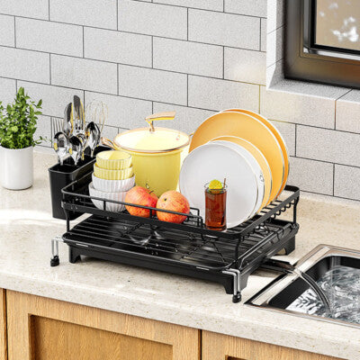 Countertop Dish Drying Rack with Utensil Holder - Multi-Function Kitchen Organizer