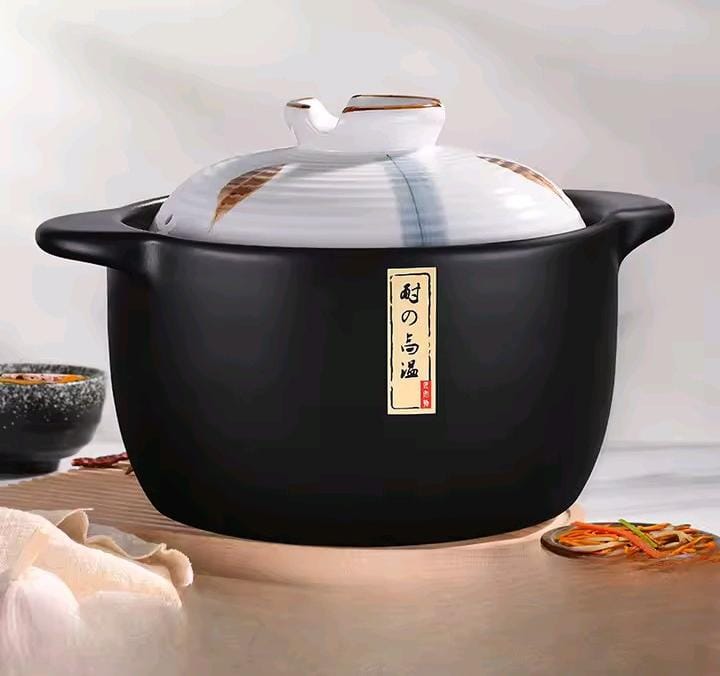 Ceramic Casserole Cooking Pot with Lid 5L Clay Pot Black Stew Soup Stockpot Heat Resistant