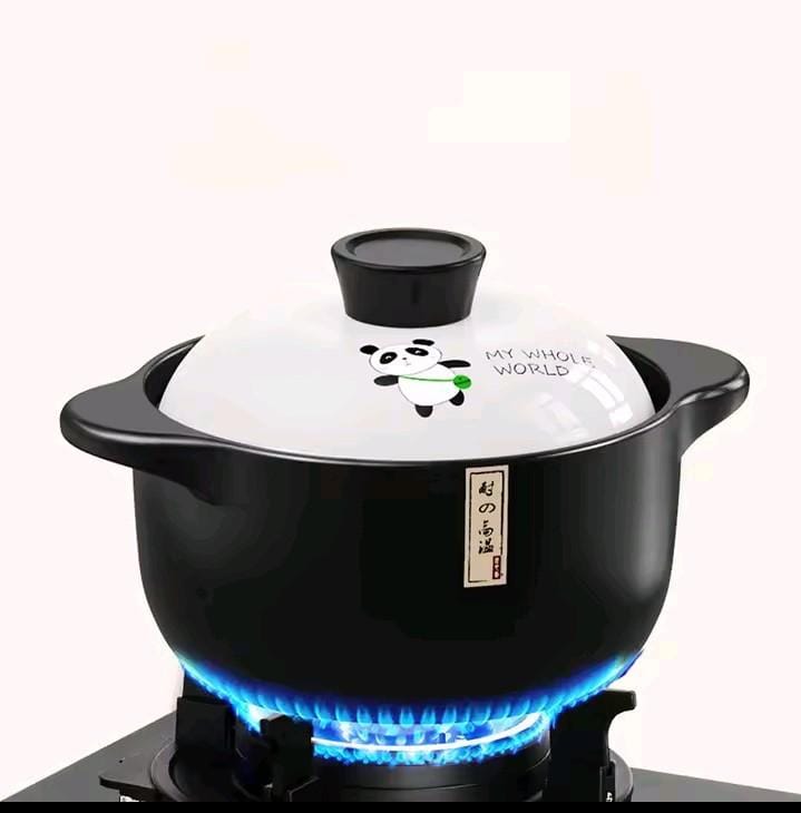 Ceramic Casserole Cooking Pot with Lid 5L Clay Pot Black Stew Soup Stockpot Heat Resistant