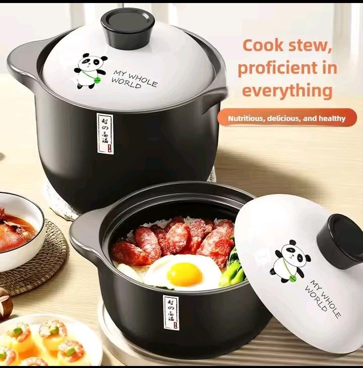 Ceramic Casserole Cooking Pot with Lid 5L Clay Pot Black Stew Soup Stockpot Heat Resistant