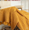 Nordic Throw Blanket Knitted Cable Knit with Pom Pom Fringe Soft Warm Cozy 127x172cm Sofa Bed Decor