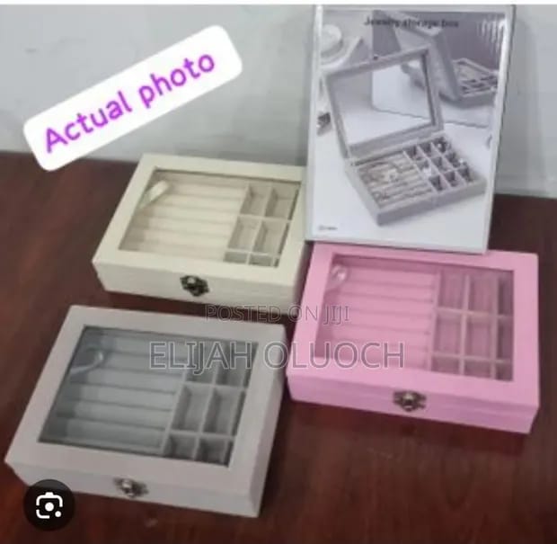 Velvet Jewelry Organizer Box with Mirror - Multi-Compartment Storage Case