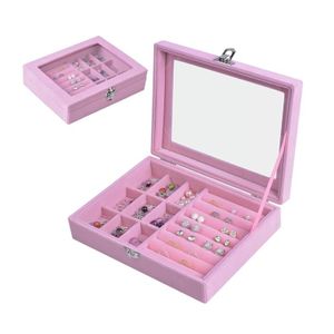 Velvet Jewelry Organizer Box with Mirror - Multi-Compartment Storage Case