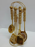 6-in-1 Gold Serving Spoon Set with Stand Ceramic Handle Kitchen Utensil Organizer Cooking Tools